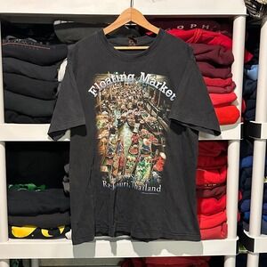 Vintage 90s Thailand Floating Market Fader Black Mens Large Shirt